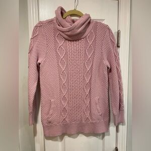 L.L. Bean Signature Size M Lavender Pullover Cotton Cowl Neck Fisherman Sweater